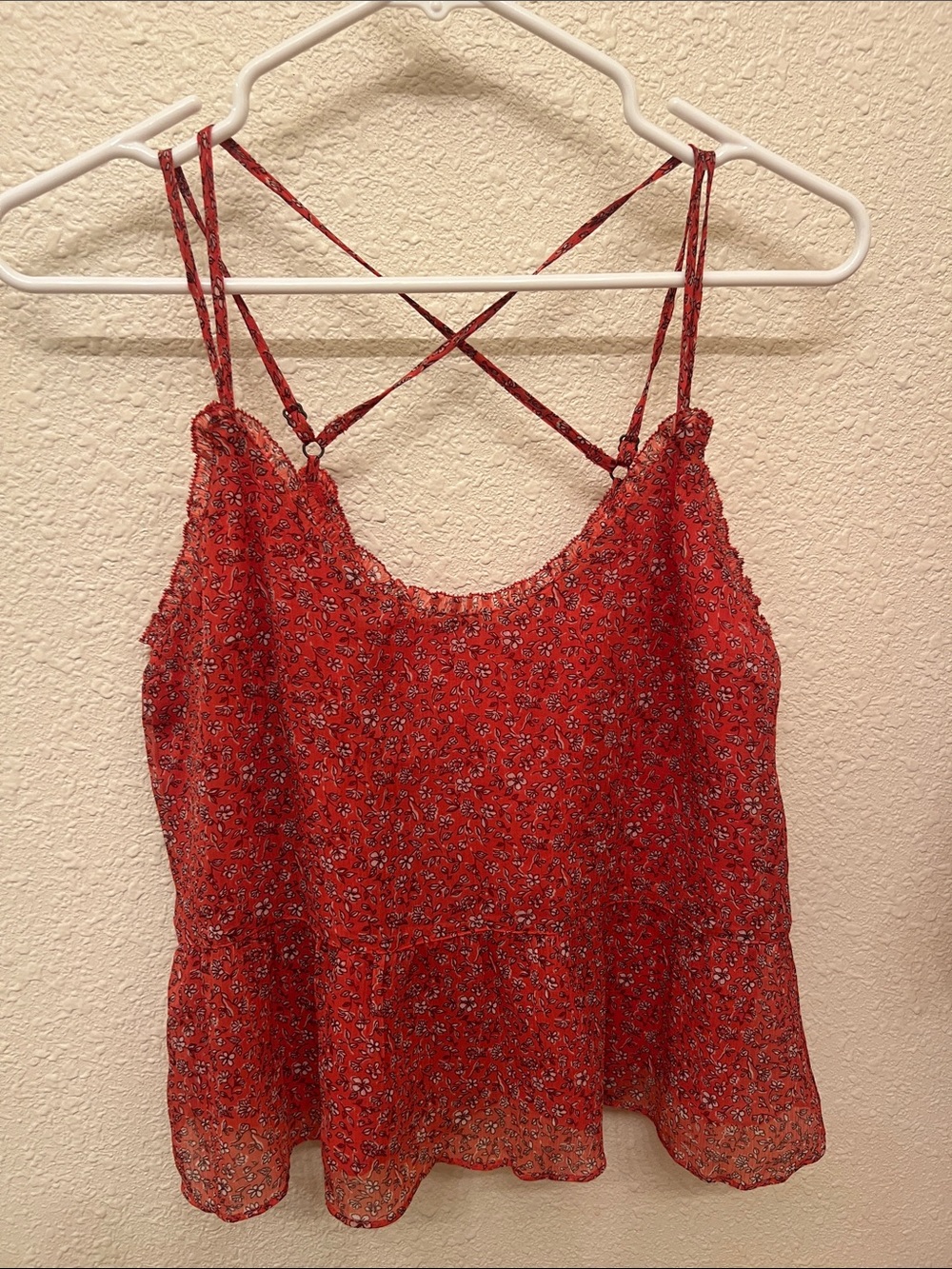 Abercrombie & Fitch Red Floral Strappy Peplum Cami